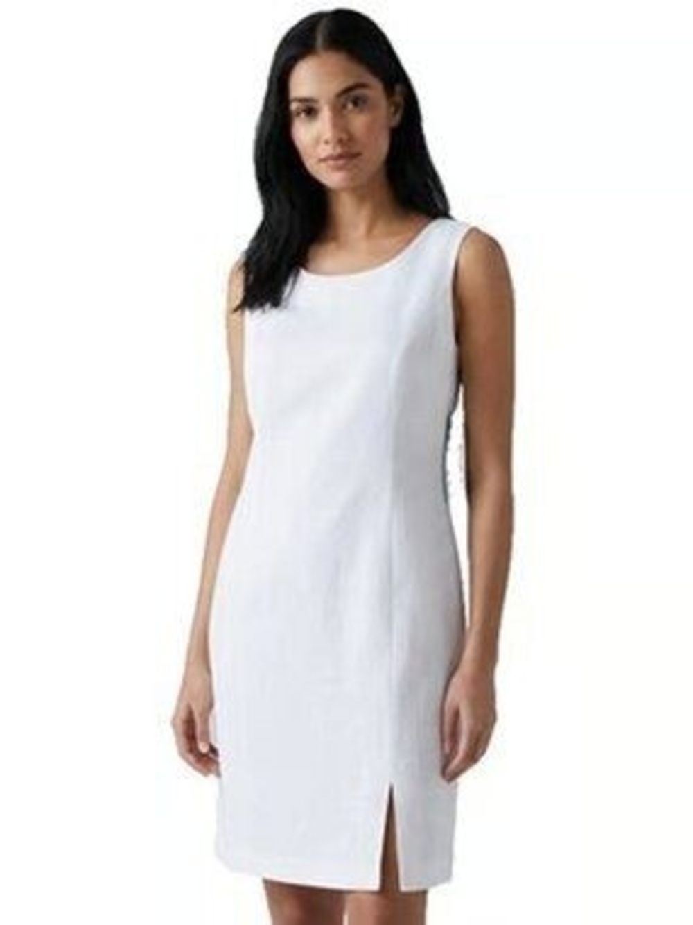 Sag Harbor White Linen Sleeveless Shift Dress with Front Slit